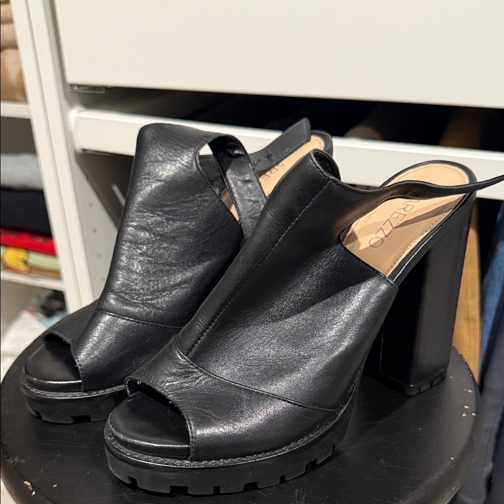 Pazzo Black Leather Women's Platform Heels